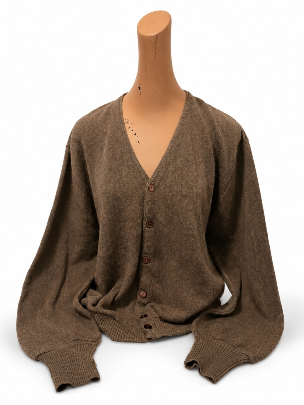 Men's Brown V-Neck Button Cardigan Sweater